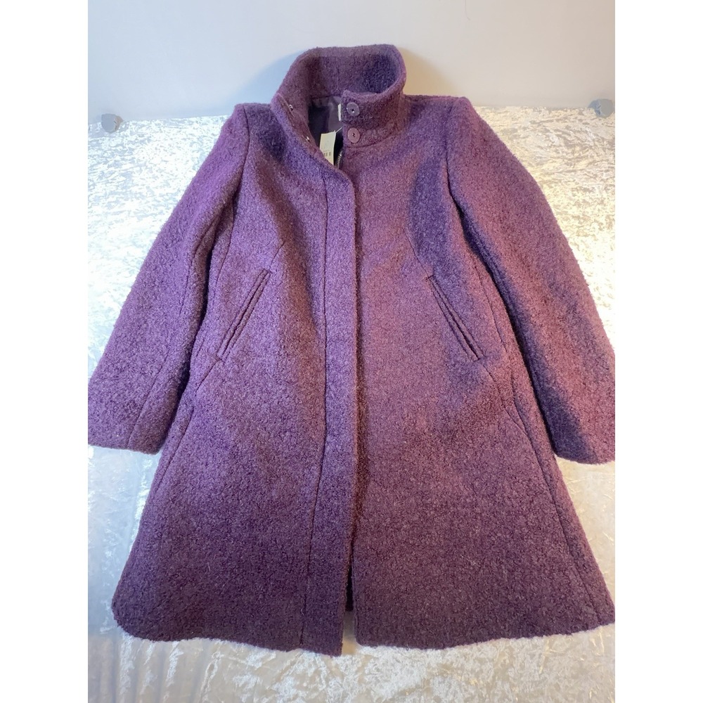 LOFT Womens Coat XSP Petite Purple Wool Blend Stand Collar Long Winter NWT
